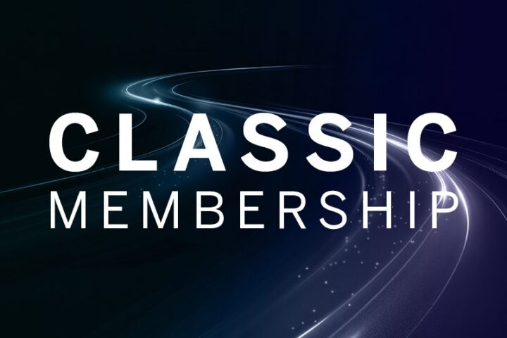 Text "Classic Membership" over a dark background with light streaks forming a curving path.