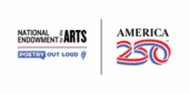 Logos of National Endowment for the Arts Poetry Out Loud program and America 250, featuring stylized text and graphics.