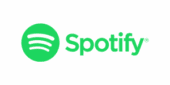Spotify logo with a green circle containing three curved white lines, next to the word “Spotify” in green text on a light background.