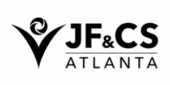Black and white logo for JF&CS Atlanta, featuring stylized abstract figure on the left and text "JF&CS Atlanta" on the right.