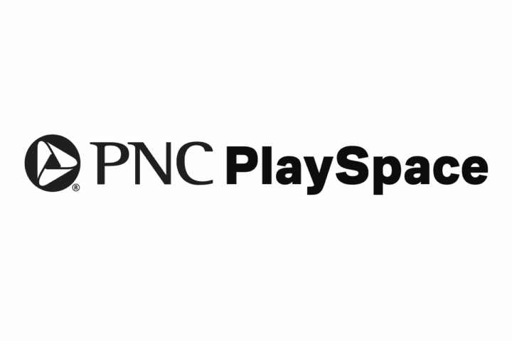 Black and white logo with the words "PNC PlaySpace" and a circular icon with three triangular shapes to the left of the text.