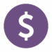 A white dollar sign centered inside a solid purple circle on a light gray background.