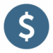 White dollar sign centered in a solid blue circle on a light gray background.