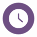 A purple circular clock icon with white face and black hands showing the time as 3:00.