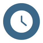 A blue circular clock icon with white face and black hands pointing to 3 o'clock.