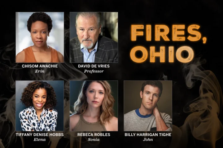 Announcing the cast and creative team of Covenant: Cast photo lineup for "Fires, Ohio" featuring Chisom Awachie, David De Vries, Tiffany Denise Hobbs, Rebeca Robles, and Billy Harrigan Tighe with their character names.