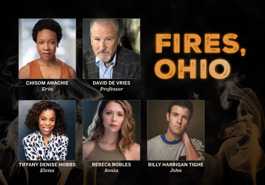 Announcing the cast and creative team of Covenant: Cast photo lineup for "Fires, Ohio" featuring Chisom Awachie, David De Vries, Tiffany Denise Hobbs, Rebeca Robles, and Billy Harrigan Tighe with their character names.