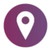 White map location pin icon centered on a circular purple gradient background.