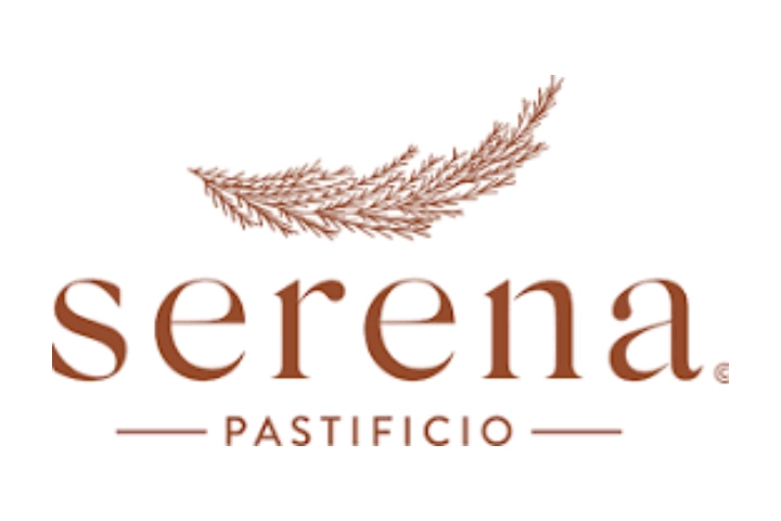 Logo for Serena Pastificio featuring the word "serena" in lowercase brown letters, a wheat stem above, and "PASTIFICIO" in uppercase below.