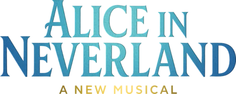 The image shows the text "Alice in Neverland" in large blue gradient letters on a white background, evoking a whimsical feel reminiscent of The Great Ant Sleepover.