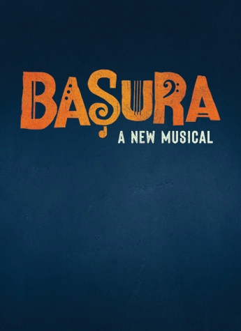 Poster with the text "BASURA A NEW MUSICAL" in bold, stylized orange and white letters on a dark blue background.