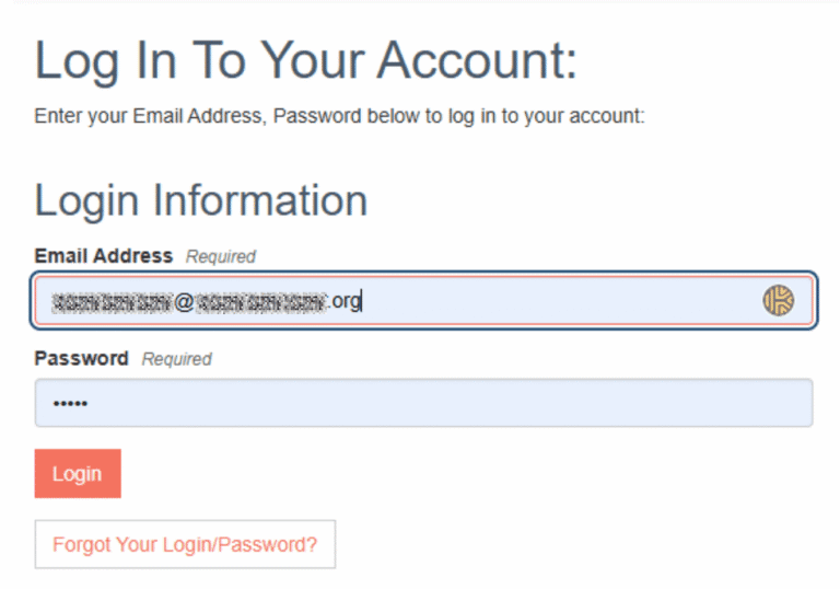 Login page prompting for email address and password—perfect for accessing your Digital Tickets—with the email partially filled in, password field obscured, and a “Forgot Your Login/Password?” link below.